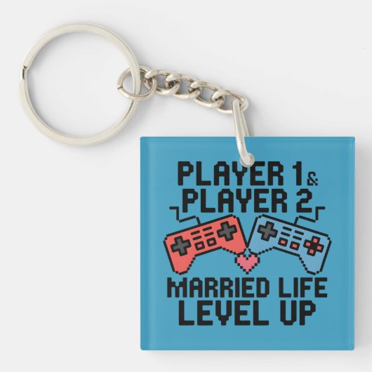 Porte-clés Conception de couple de jeu Pixel Level Up (Devant)