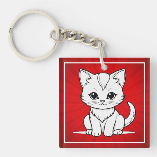 Porte-clés Conception de dessin au trait de chat stylisé-5231 (Devant)