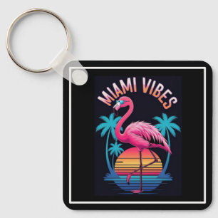 Porte-clés Conception de flamant rose d'été Miami Vibes-63454
