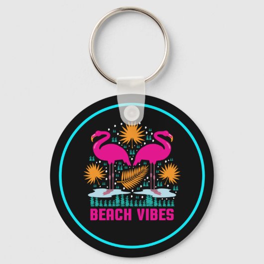 Porte-clés Conception de flamants roses de vibes de plage (Recto)