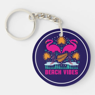 Porte-clés Conception de flamants roses de vibes de plage