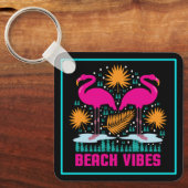 Porte-clés Conception de flamants roses de vibes de plage (Recto)