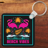 Porte-clés Conception de flamants roses de vibes de plage (Verso)
