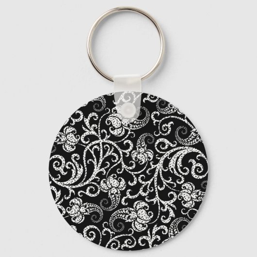 Porte-clés Conception de fleurs de dalmatien noir mignon (Recto)