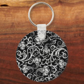 Porte-clés Conception de fleurs de dalmatien noir mignon (Recto)