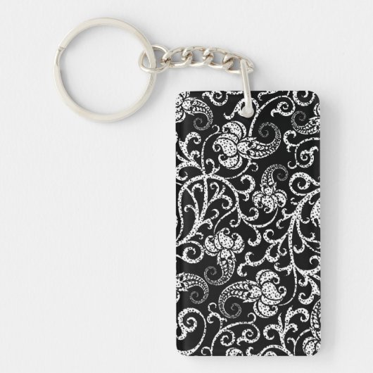 Porte-clés Conception de fleurs de dalmatien noir mignon (Devant)