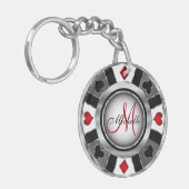 Porte-clés Conception de jeton de poker en argent - Monogramm (Devant gauche)