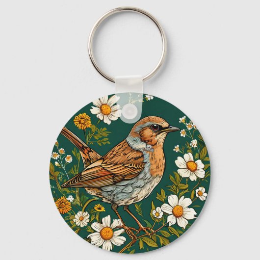 Porte-clés 🐦 Conception de la nature florale de l'oiseau col (Recto)