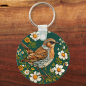 Porte-clés 🐦 Conception de la nature florale de l'oiseau col (Verso)