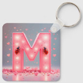 Porte-clés Conception de lettre M rose vif (Dos)
