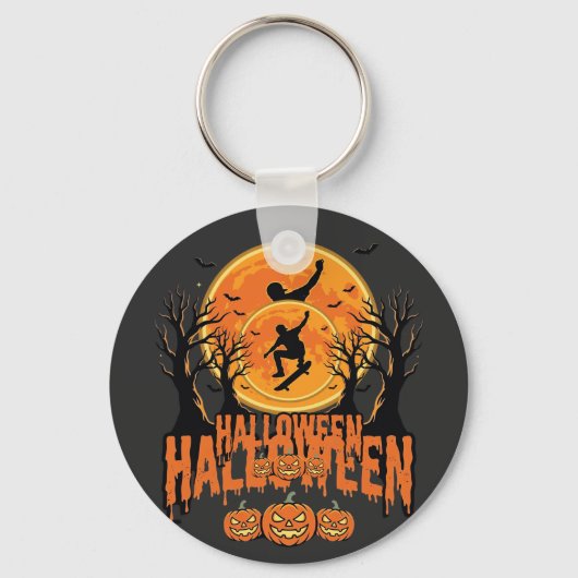 Porte-clés Conception de Lune de Skateboard d'Halloween Hallo (Recto)