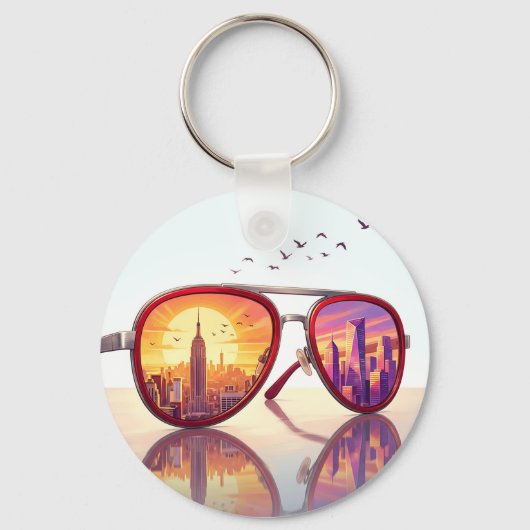 Porte-clés Conception de lunettes de soleil sur fond de ville (Recto)