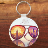 Porte-clés Conception de lunettes de soleil sur fond de ville (Verso)