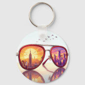 Porte-clés Conception de lunettes de soleil sur fond de ville (Verso)