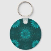 Porte-clés Conception de mandala à feuille de teal sur cyan f (Recto)