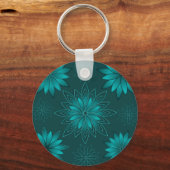 Porte-clés Conception de mandala à feuille de teal sur cyan f (Verso)
