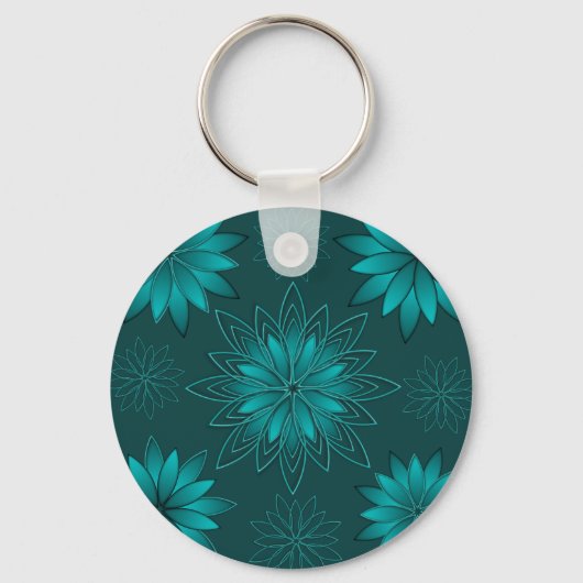 Porte-clés Conception de mandala à feuille de teal sur cyan f (Verso)
