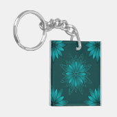 Porte-clés Conception de mandala à feuilles sarcelles sur fon (Devant gauche)