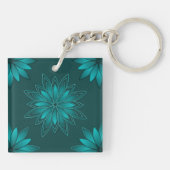 Porte-clés Conception de mandala à feuilles sarcelles sur fon (Dos)