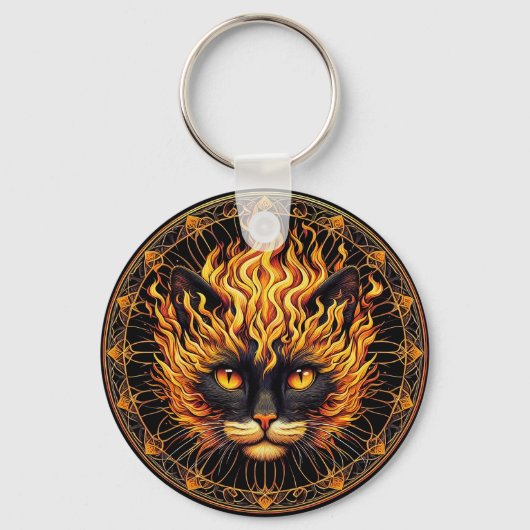 Porte-clés Conception de Mandala de chat de feu mystique (Recto)