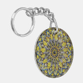 Porte-clés Conception de mandala dessinée à la main jaune ver (Devant gauche)