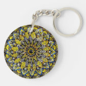 Porte-clés Conception de mandala dessinée à la main jaune ver (Dos)