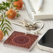 Porte-clés Conception de mandala marron floral (Devant Droit)