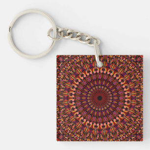 Porte-clés Conception de mandala marron floral