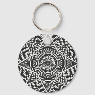 Porte-clés Conception de mandala noir et blanc