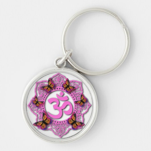 Porte-clés Conception de mandala ohm rose avec papillons mona (Devant)