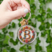 Porte-clés Conception de monogramme à lettre B florale (Main)
