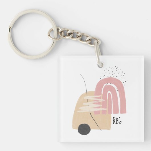 Porte-clés Conception de monogramme à motif géométrique rose (Devant)