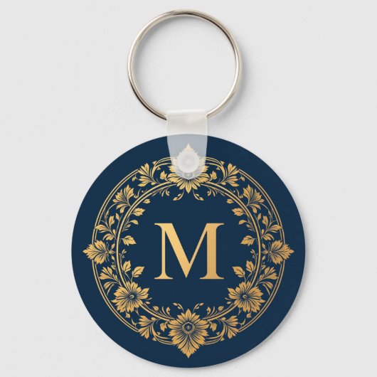 Porte-clés Conception de monogramme floral or élégant (Recto)