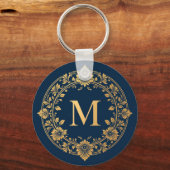 Porte-clés Conception de monogramme floral or élégant (Recto)