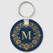 Porte-clés Conception de monogramme floral or élégant (Verso)