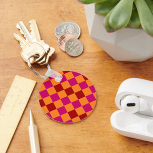 Porte-clés Conception de motif à carreaux rouge orange rose