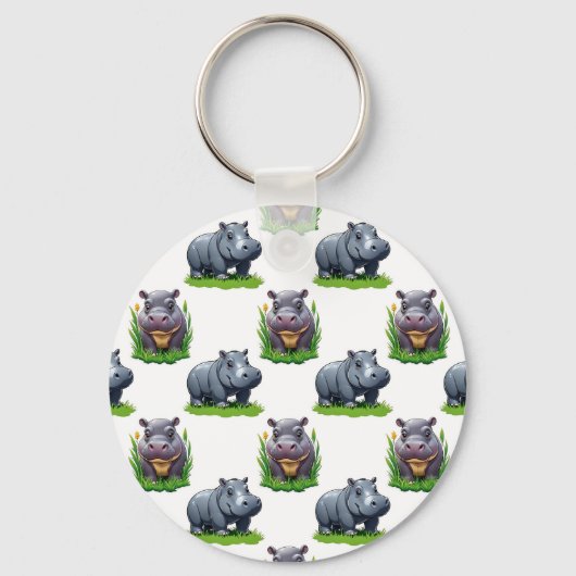 Porte-clés Conception de motif d'animal hippopotame Moo Deng (Recto)