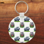 Porte-clés Conception de motif d'animal hippopotame Moo Deng (Recto)