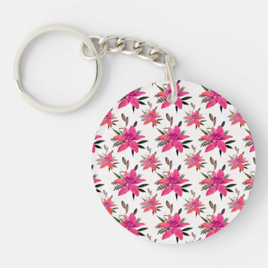Porte-clés Conception de motif floral Fleurs roses (Devant)
