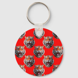 Porte-clés Conception de motif tête de tigre rouge