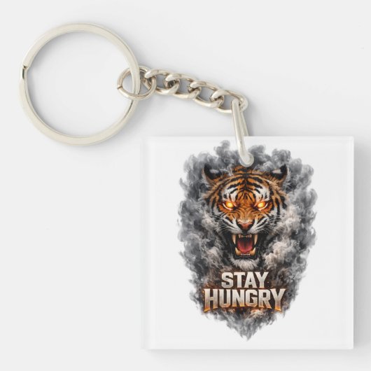 Porte-clés Conception de motivation de tigre restez affamé (Devant)