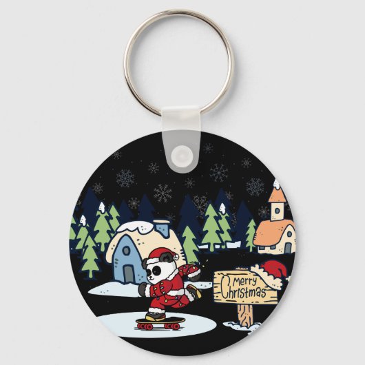 Porte-clés Conception de Noël pour skateboardeur panda (Recto)