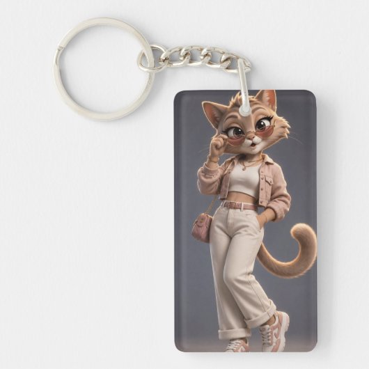 Porte-clés Conception de personnage de chat animé 3D chic et (Devant)