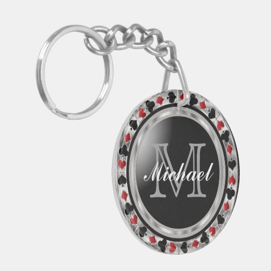 Porte-clés Conception de Poker Metallic Argent | Monogramme (Devant gauche)