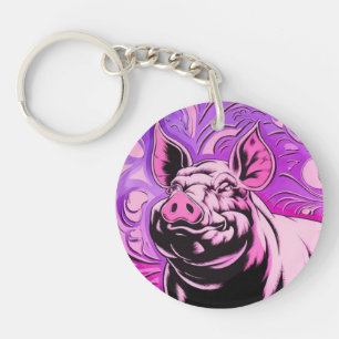 Porte-clés Conception de porc rose Acrylique Porte - clé rond
