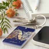 Porte-clés Conception de porte - clé de bleu marine et d'or (Devant droit)