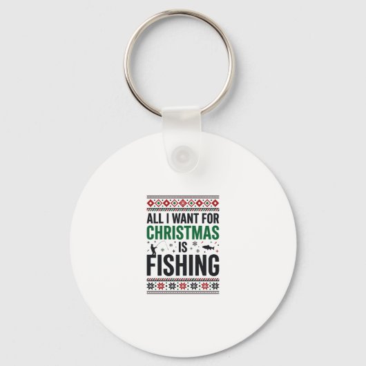 Porte-clés Conception de pull moche de pêche à Noël (Recto)