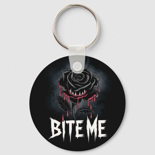 Porte-clés Conception de rose gothique 'Bite Me' audacieuse (Recto)