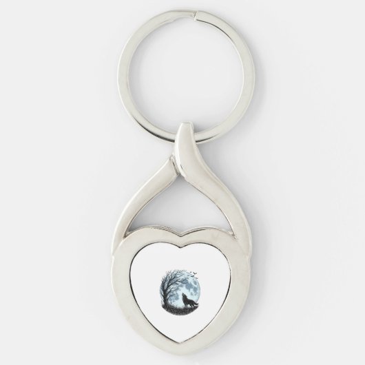 Porte-clés Conception de silhouette d'arbre de lune hurlement (Devant)