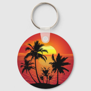Porte-clés Conception de silhouette de palmiers au coucher du